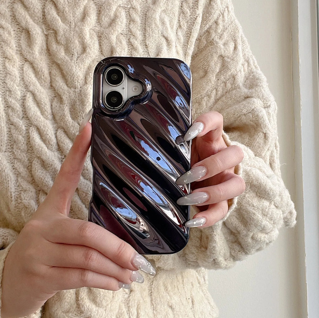 Solid colour three-dimensional water ripple TPU phone case for iPhone, anti-fall and anti-fingerprint, available in electroplated silver