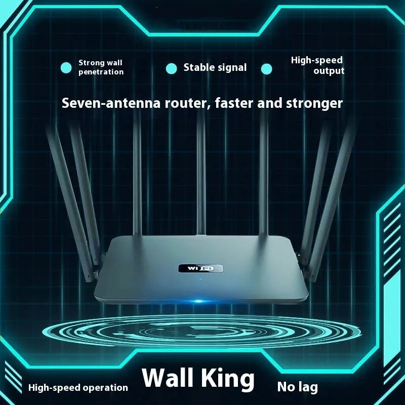 Black or white dual-band gigabit WiFi router with multiple external antennas for through-wall coverage.