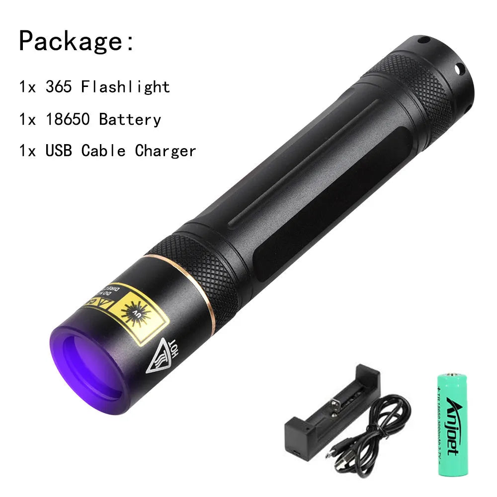 Y36 365nm UV flashlight with aluminium alloy body and 5W LED for fluorescence detection and anti-counterfeiting