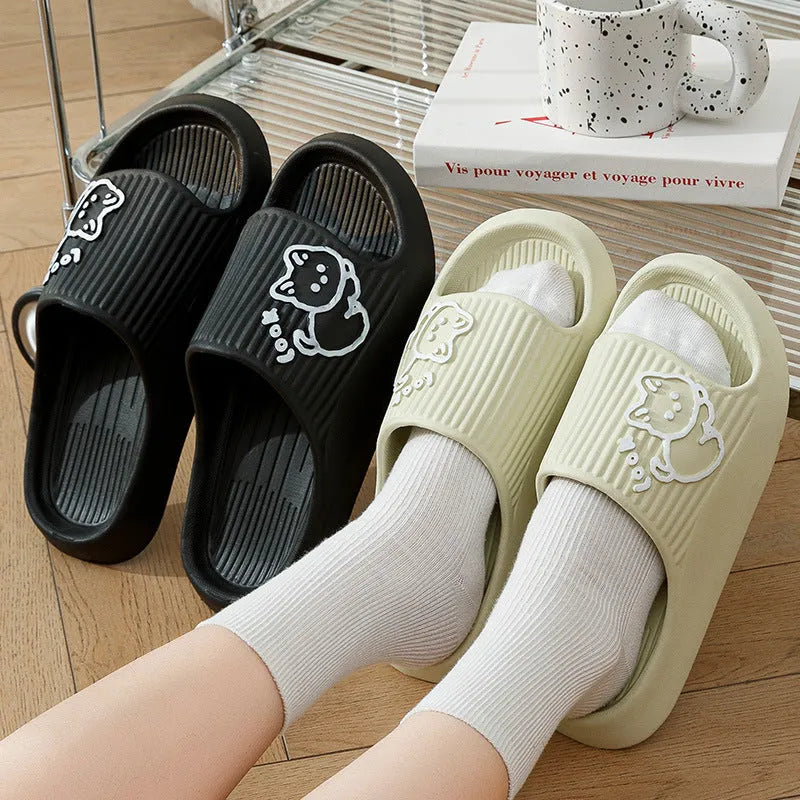 Cat-themed platform slippers with thick EVA sole in multiple colour options