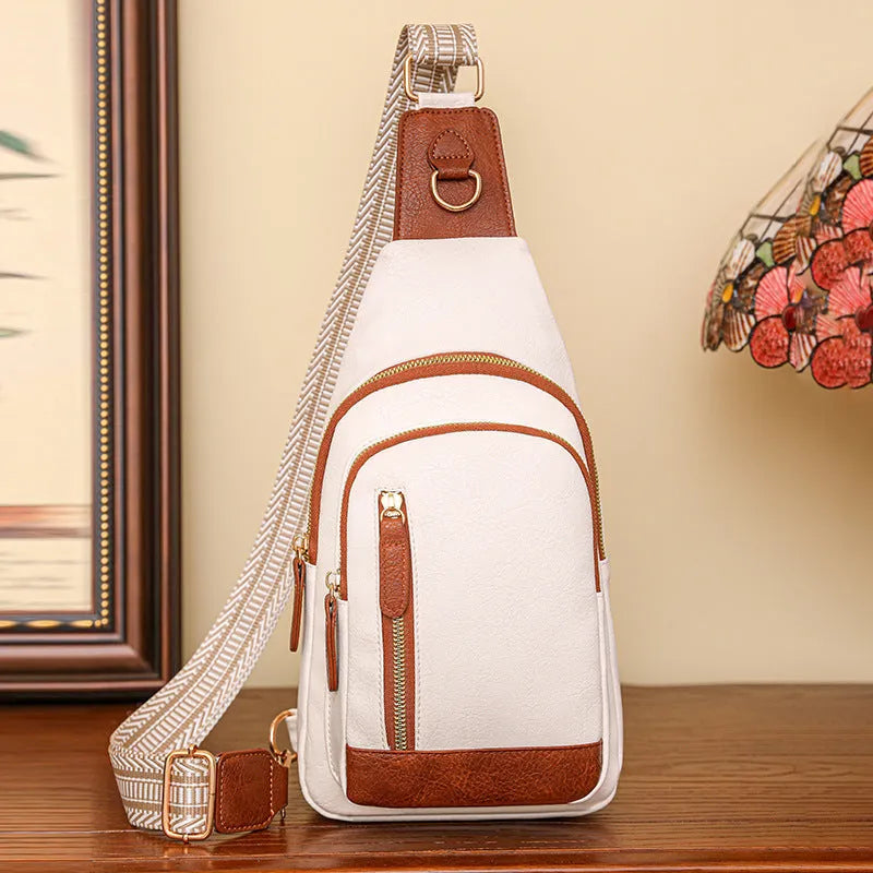 Women's soft PU crossbody messenger bag in street trend style with open pocket and zipper compartments