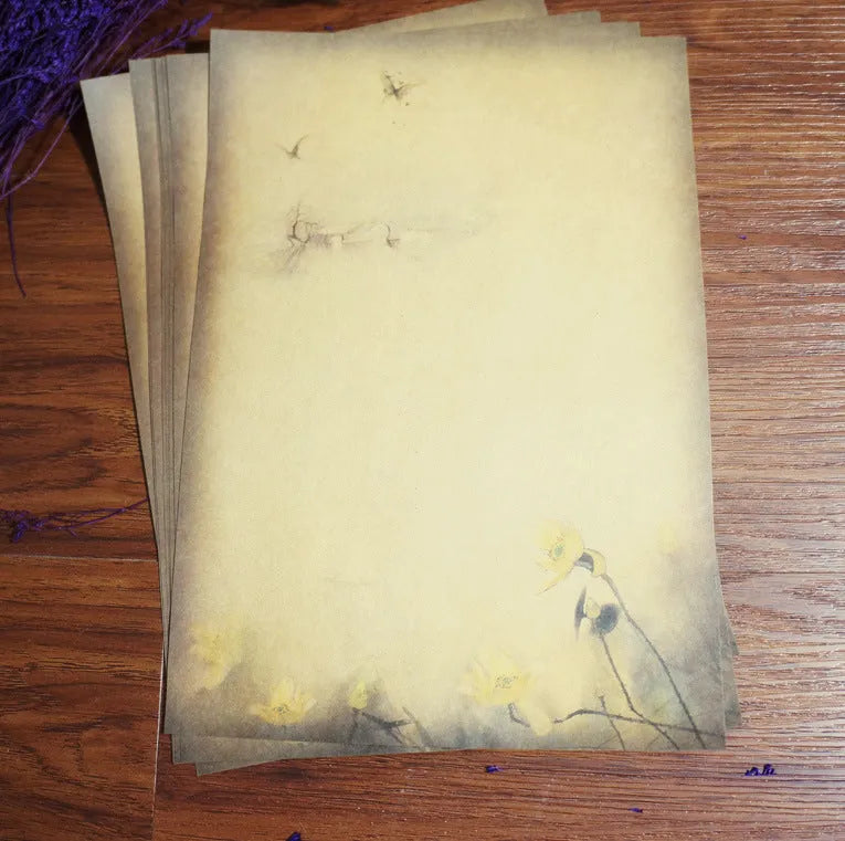 Kraft paper stationery set, 8 sheets, 265x188mm, pure wood pulp, lotus and mountain designs