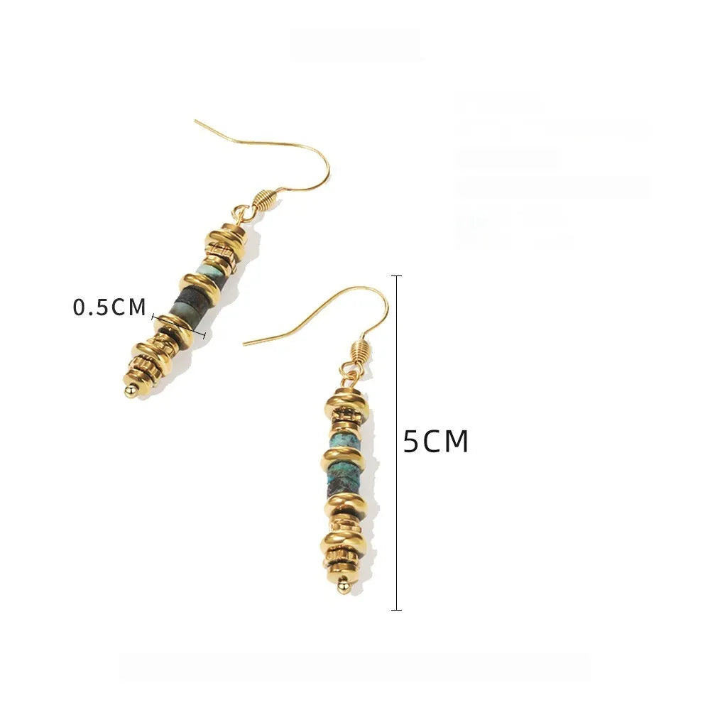 Women's silver geometric dangle earrings with retro design and titanium steel construction