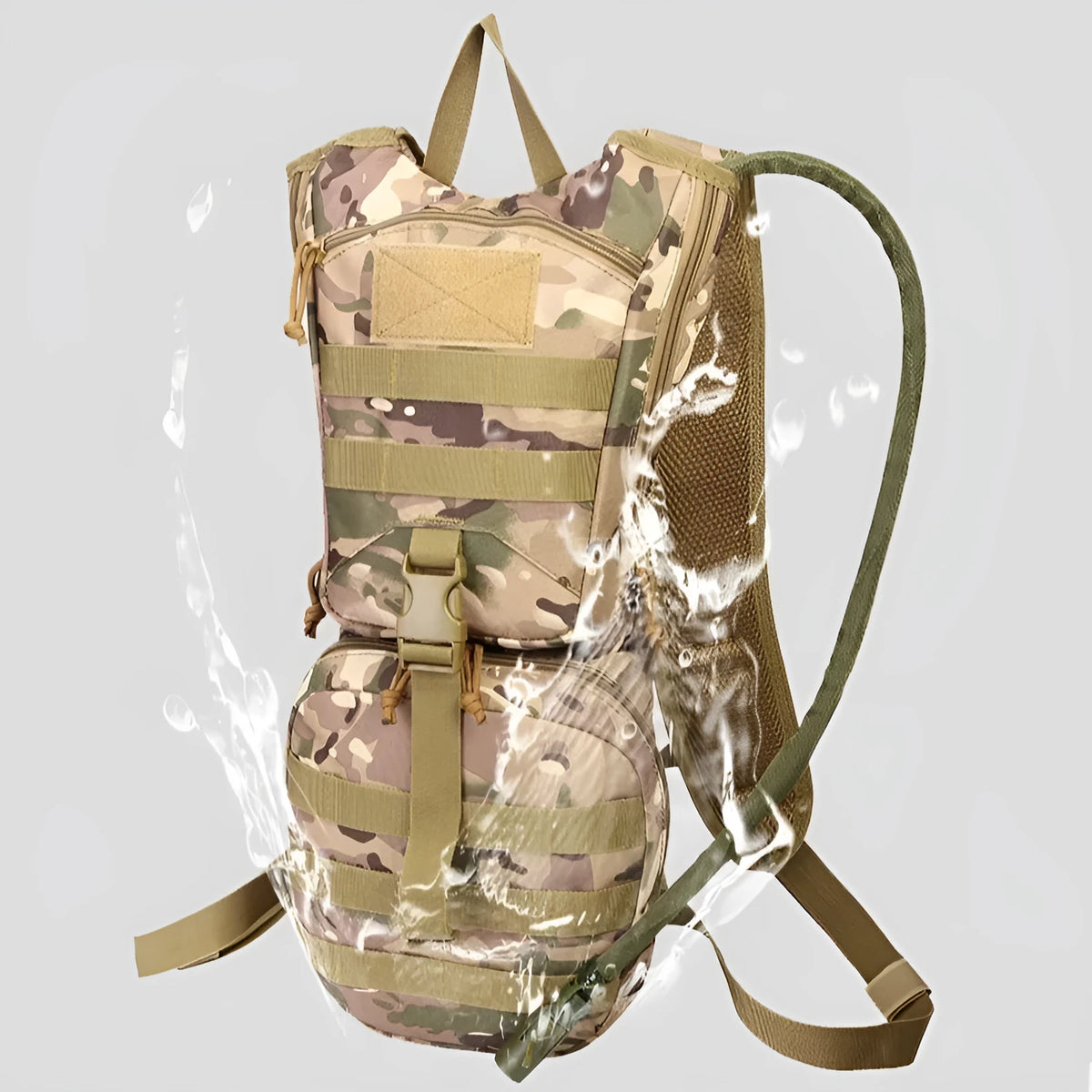 Large capacity camouflage cycling water bag in oxford cloth with physiological curve back plate for outdoor sports
