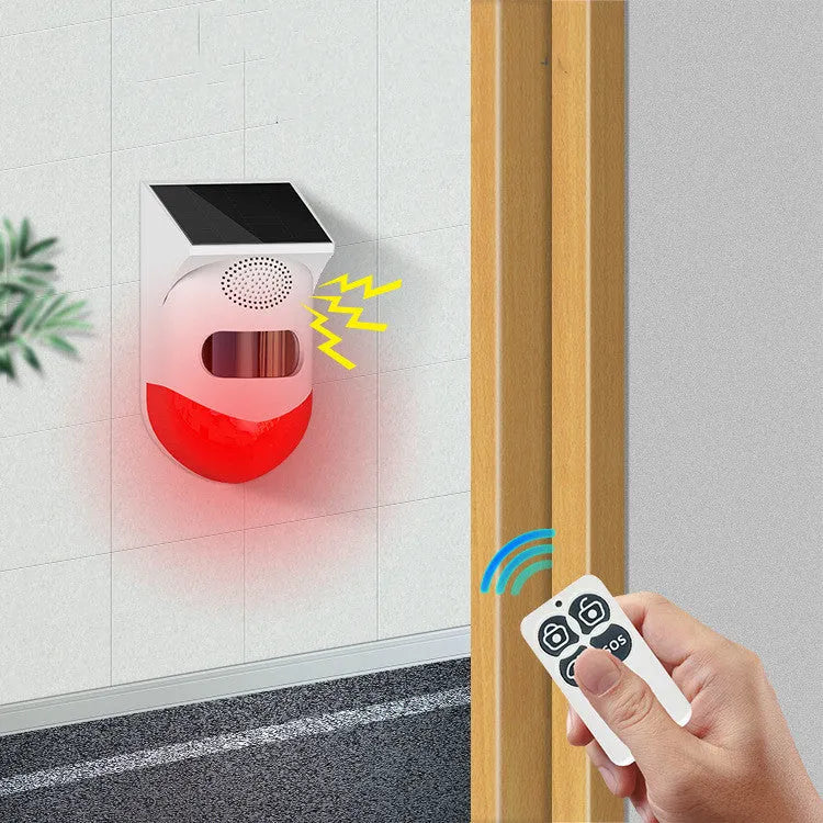 Wireless solar-powered infrared security alarm with remote control for outdoor perimeter detection
