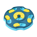 Blue plastic dog puzzle feeder bowl with interactive games for aggressive chewers