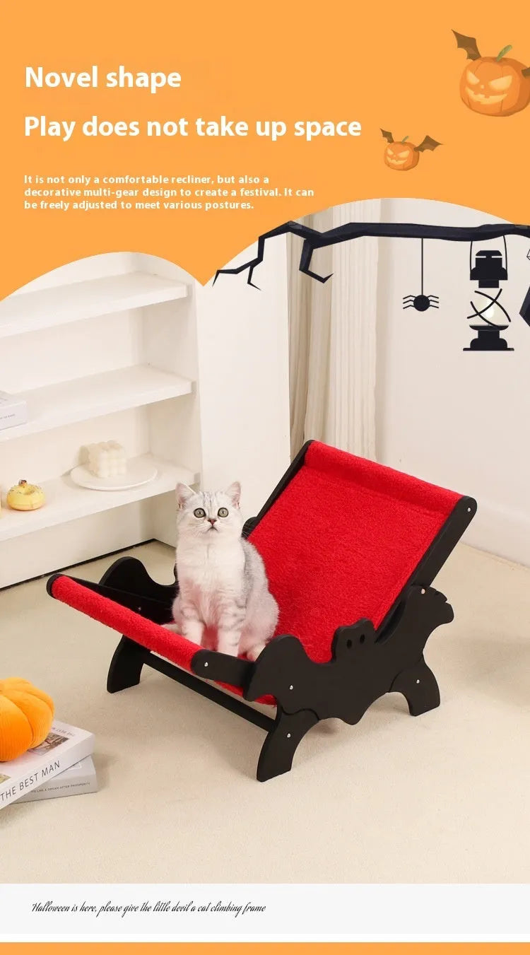 Black and red Halloween bat themed wooden cat recliner bed