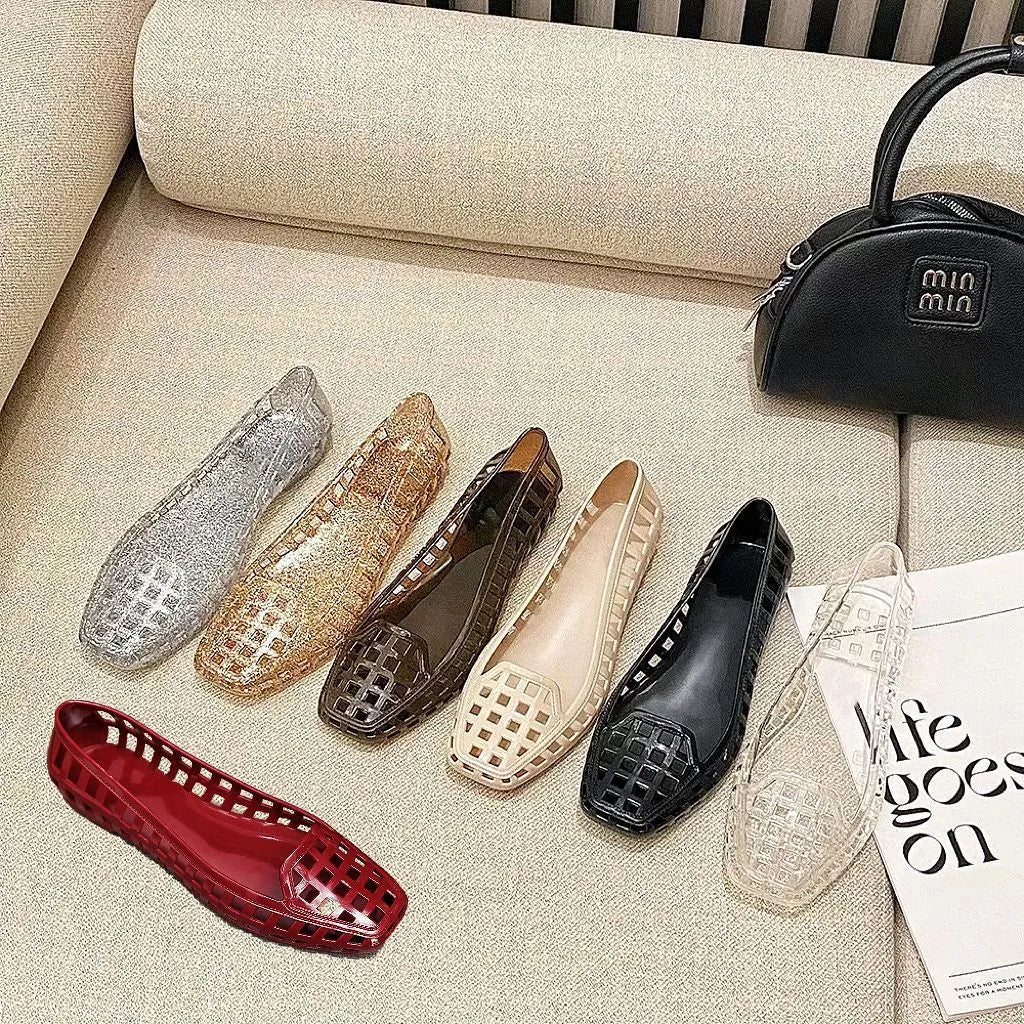 Square toe gel slippers in multiple colours with PVC soles for outdoor leisure activities