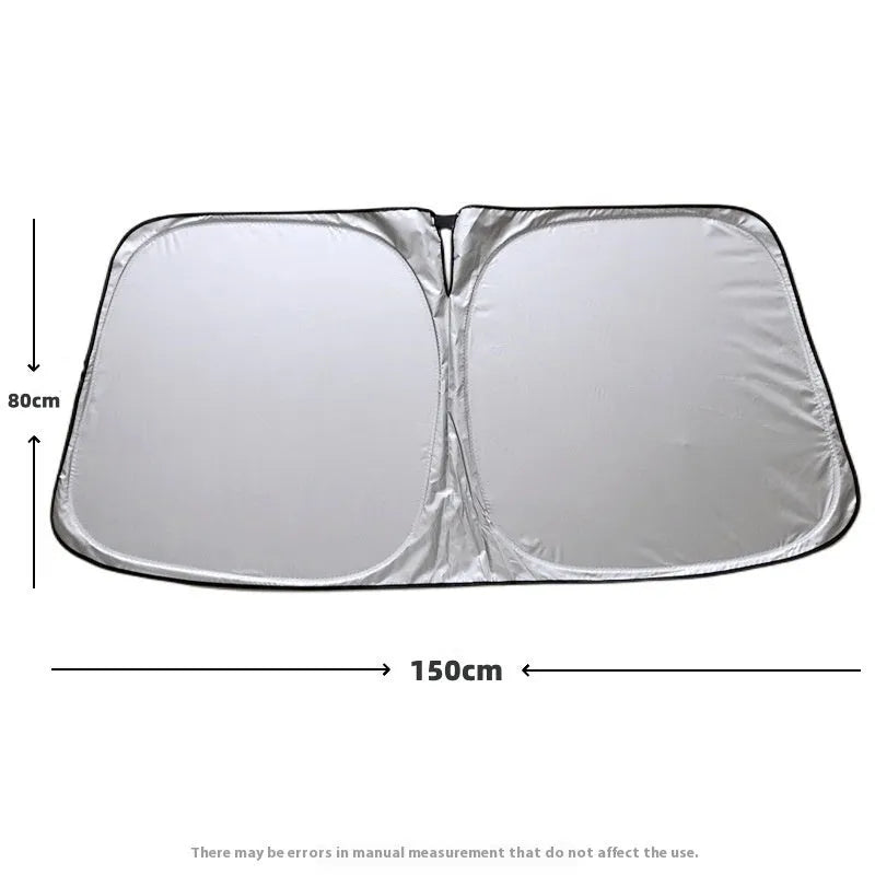Titanium silver aluminium foil car sunshade unfolded, showing reflective surface.