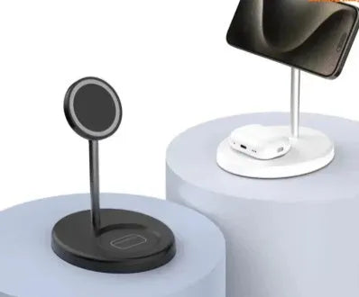 30W vertical wireless charger stand in white with cooling hole for fast, cool charging