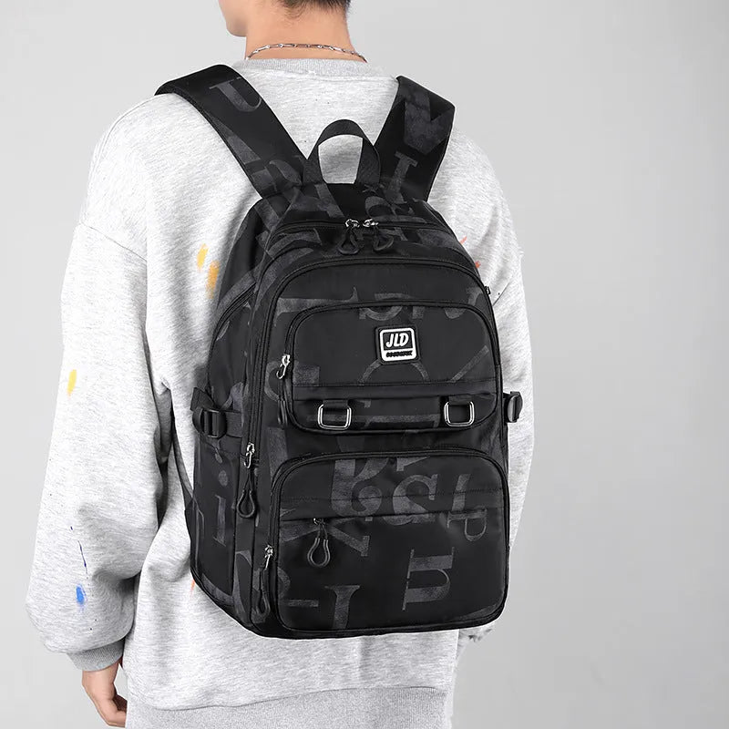 Girls large capacity nylon school backpack with anti-theft function and physiological curve back support