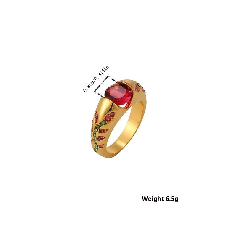 Leaf style zirconium inlaid ring for women in gold colour simple geometric design