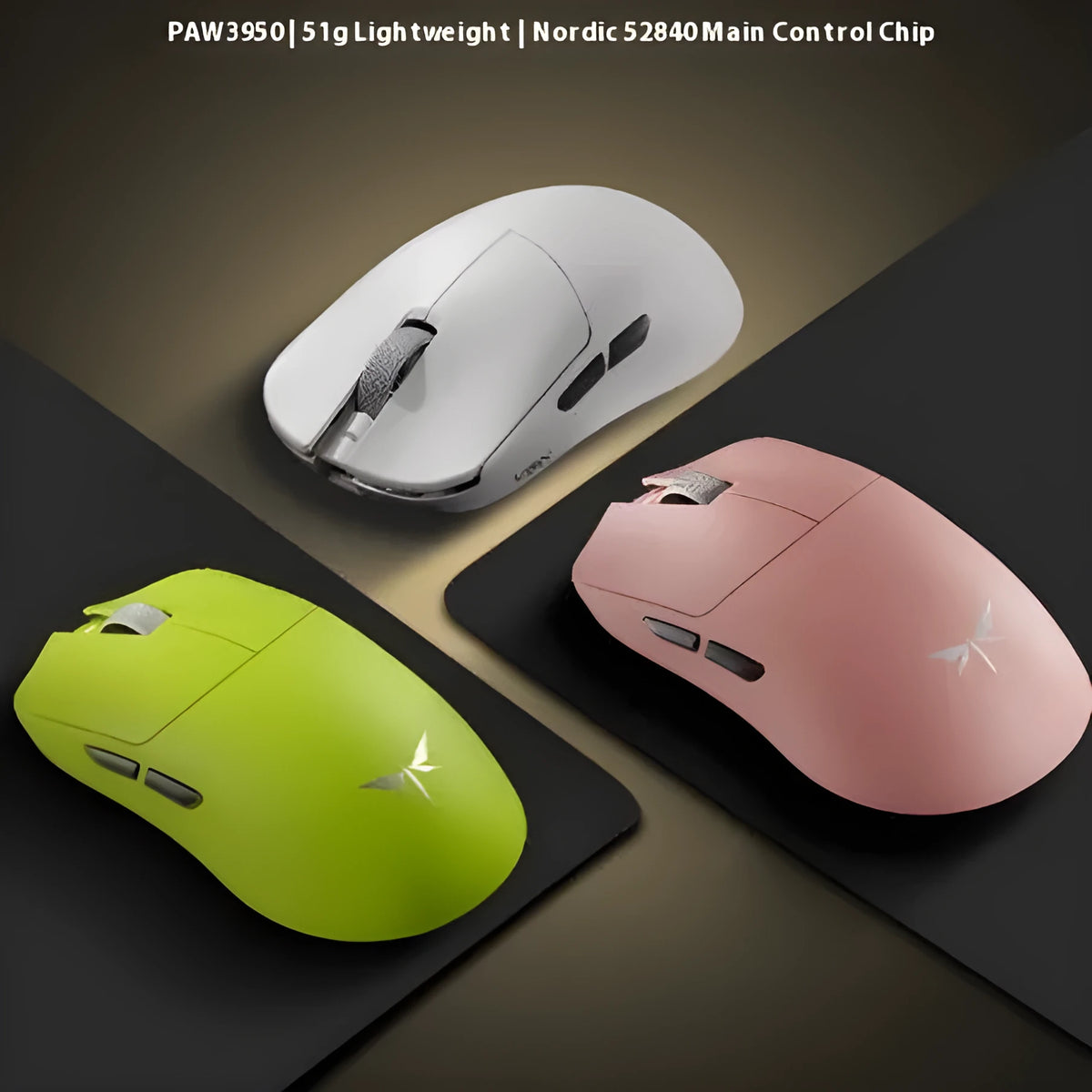 Wireless tri-mode gaming mouse in black, green, pink or white, F2 Pro Max or F2 Ultra style, with optional antislip pad