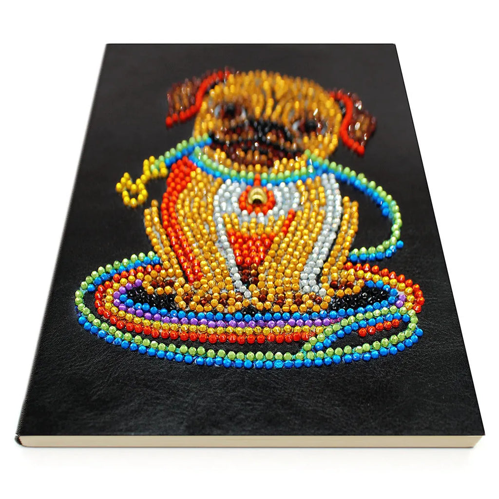 Black A5 diamond painting notebook showing dimensions of 142x207mm with 50 blank pages