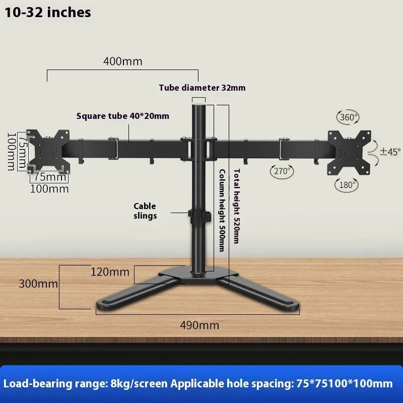 Dual-screen cold rolled steel monitor riser base bracket with lifting type mechanism in black