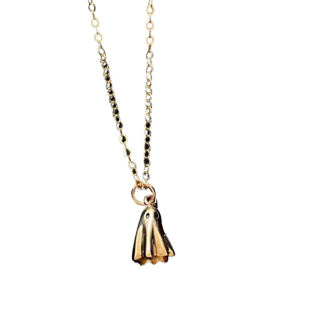 Stainless steel necklace with a detailed titanium steel ghost pendant on a twisted chain.