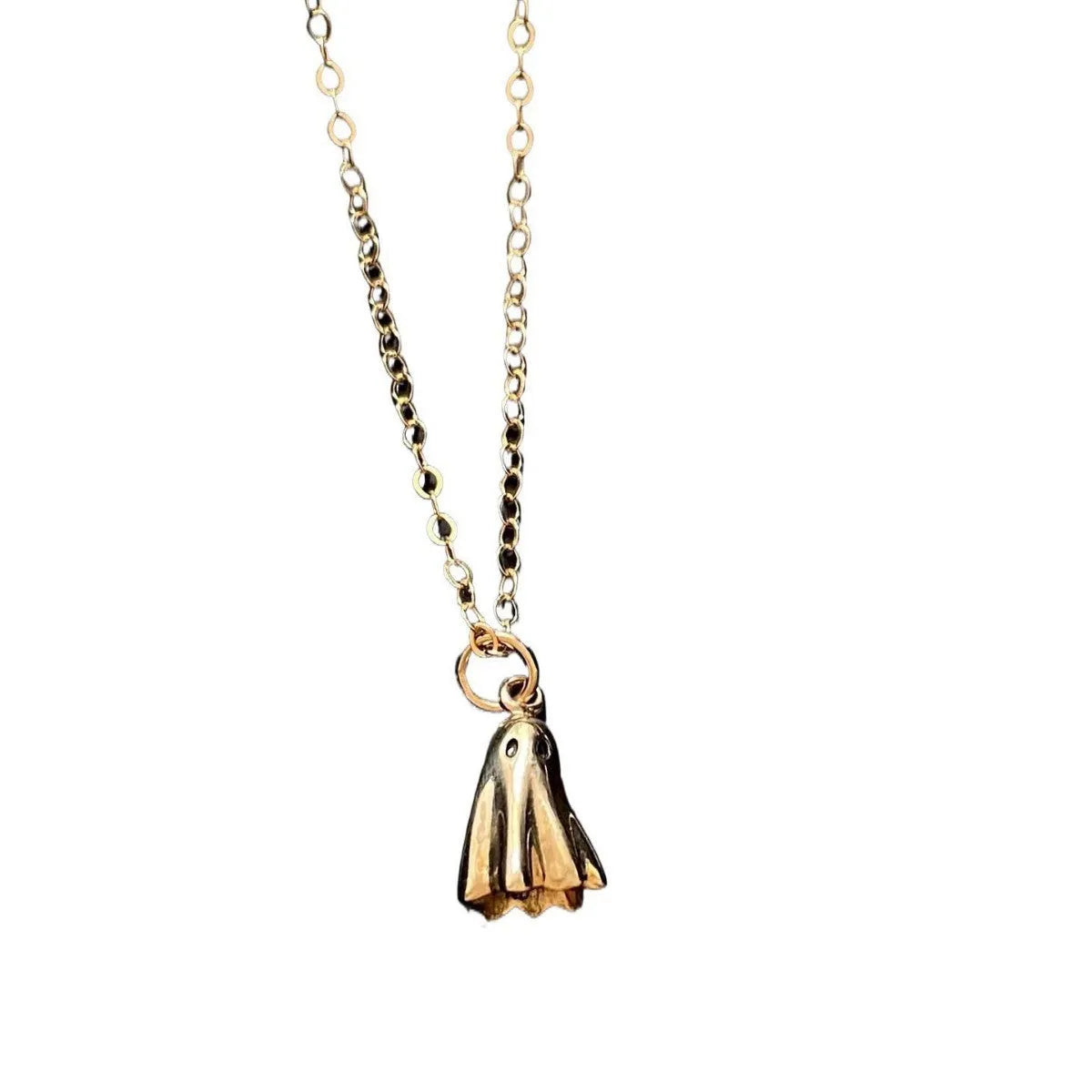 Stainless steel necklace with a detailed titanium steel ghost pendant on a twisted chain.