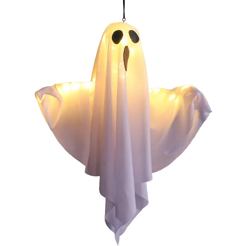 Halloween ghost lamp with luminous cloth ghosts in white and orange colours for indoor horror lighting