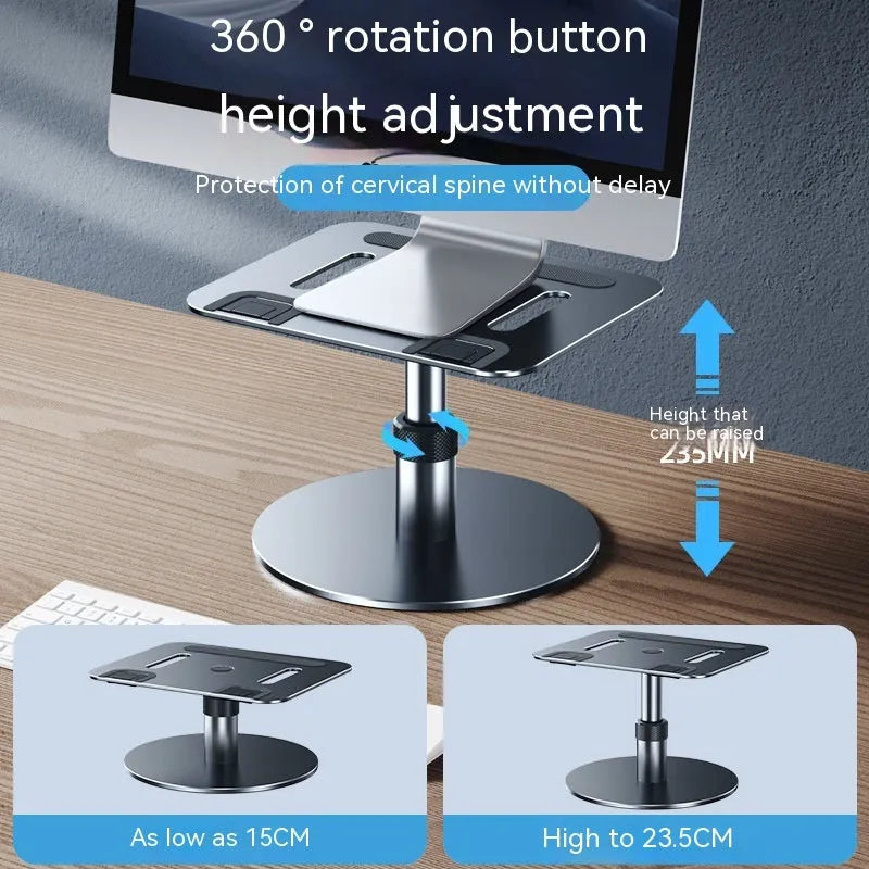 Mobile folding laptop lifting cooling bracket in gray on a desk lifting a silver laptop for airflow