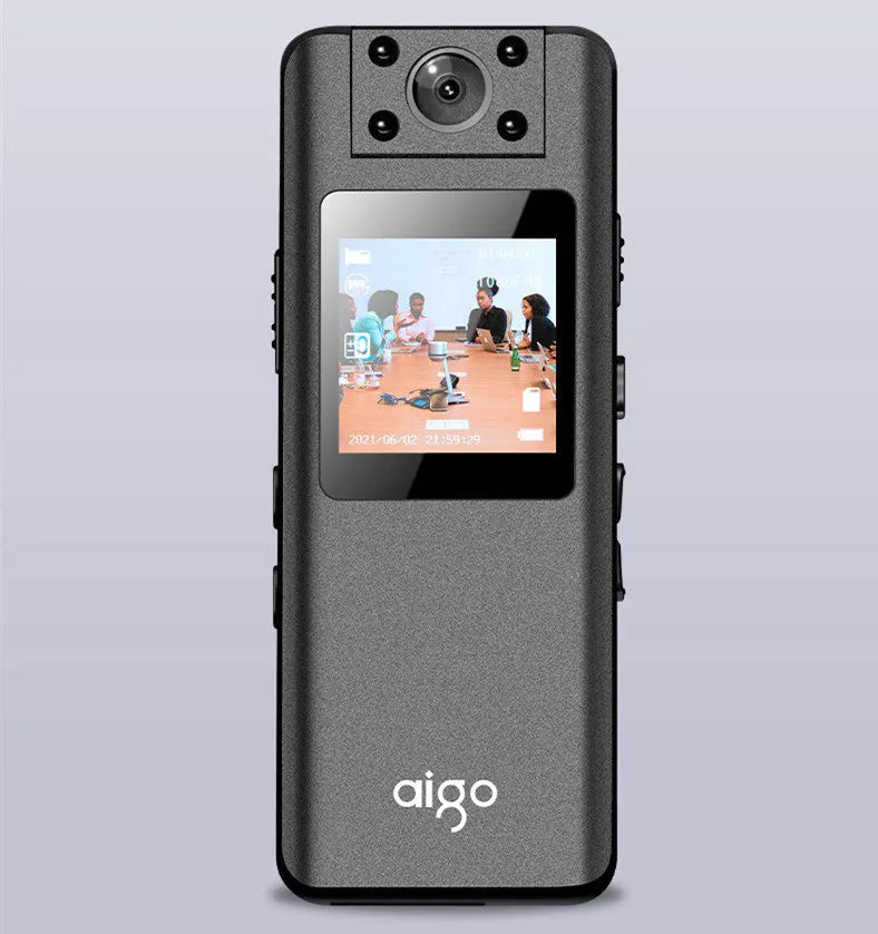 DSJ-S11 HD night vision body worn camera with 160-degree wide-angle lens and 1.3-inch display on a reflective surface