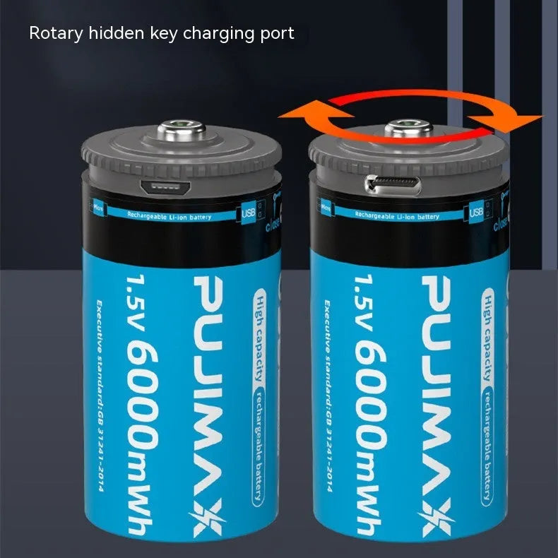 USB rechargeable 1.5V battery, 6000mWh, Type-C Micro USB, 32mm x 61mm, for water heater shower rocking chair flashlight