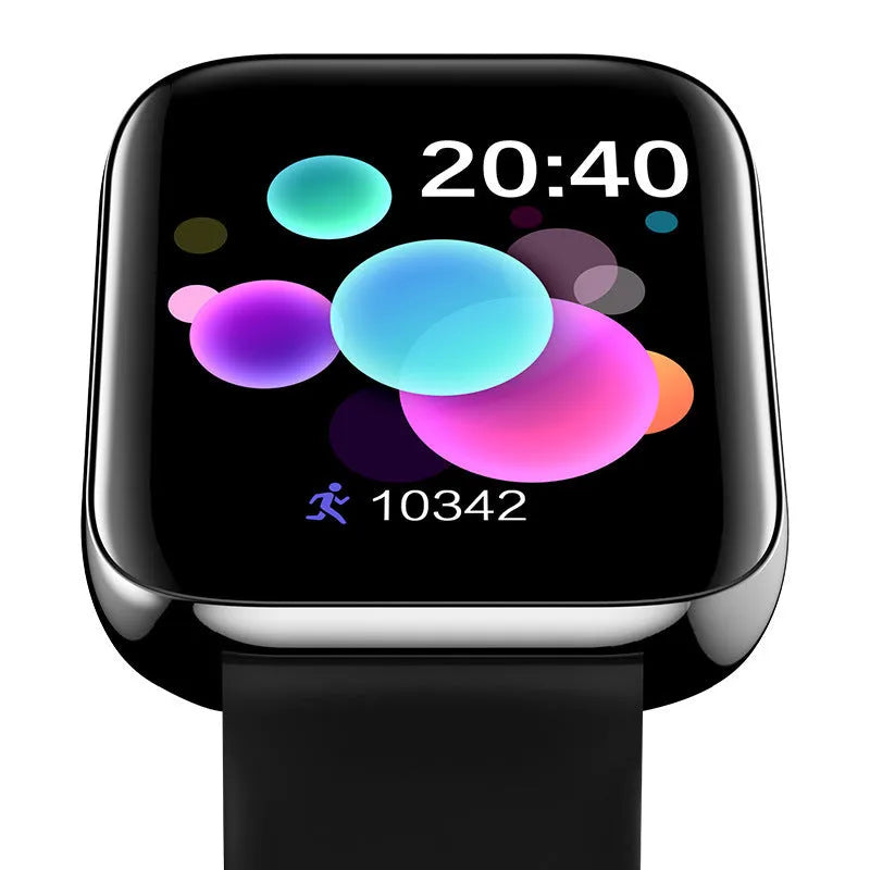 Smart bracelet with Bluetooth call and blood pressure monitoring on wrist showing 1.44 inch screen