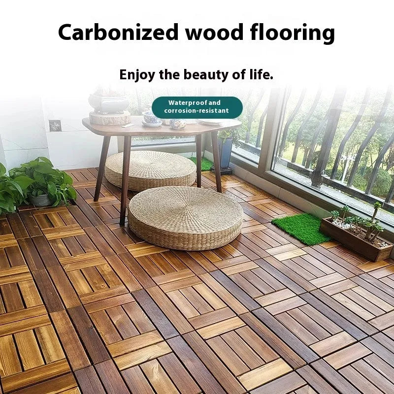 Square camphor pine floor tile with brushed wax-oil finish, shown in 30cm x 30cm size.