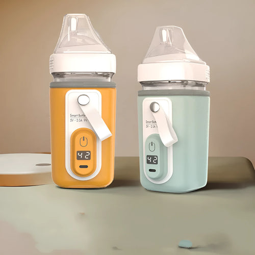 Baby bottle warmer USB portable constant temperature heating faux leather cover green pink