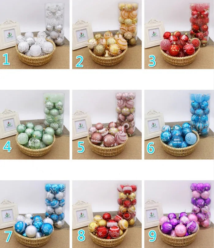 6cm PVC Christmas ball with hand painted and plated finish, boxed tree decoration in listed colourways