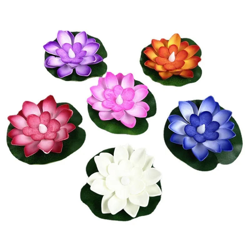 Floating water induction lotus colourful waterproof plastic night lamp 10cm size