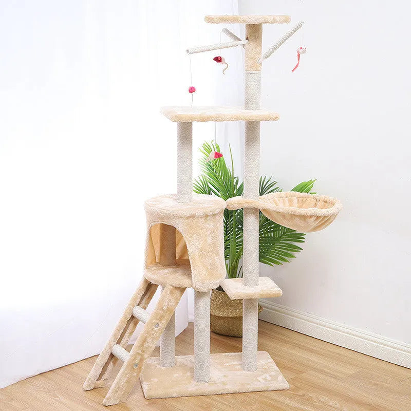 Cat climber cat house 140cm high with beige platforms and sisal scratching posts