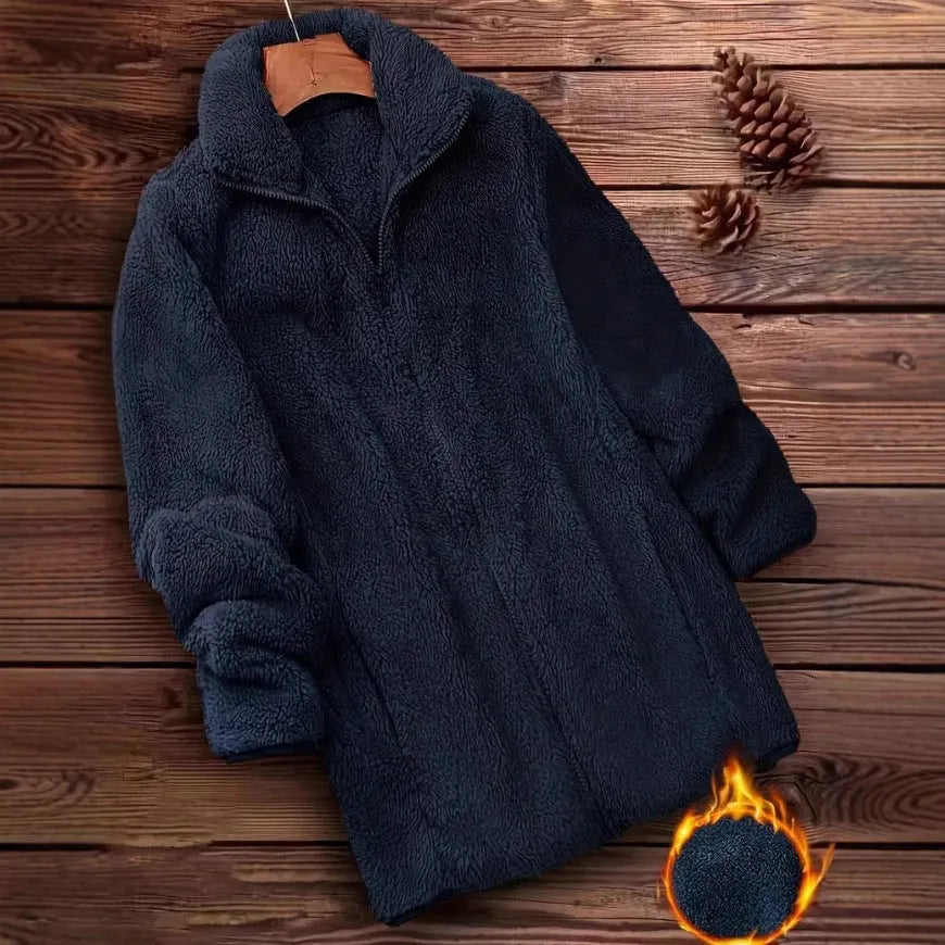 Double-sided velvet fleece jacket in black, navy blue, or khaki for outdoor wear
