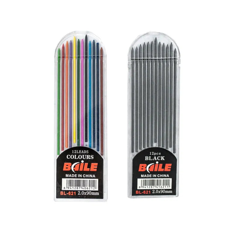 12 automatic lead refills 2.0mm 90mm in black and multicolour with PP casing
