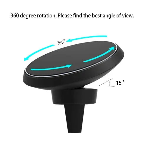 Qi wireless charger car air vent magnetic stand holder for iPhone with universal clamp in black