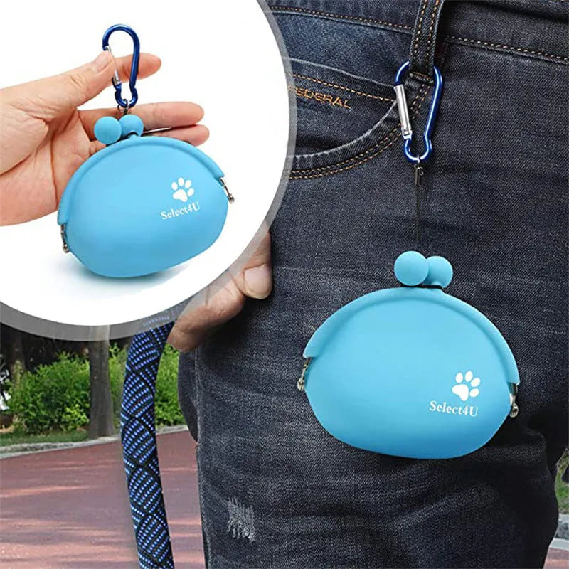 Yellow silicone dog treat bag with hook and loop fastening for training and walks