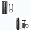 Compact handheld wireless car vacuum cleaner in black, white, or green, showing suction nozzle and blowing hose.