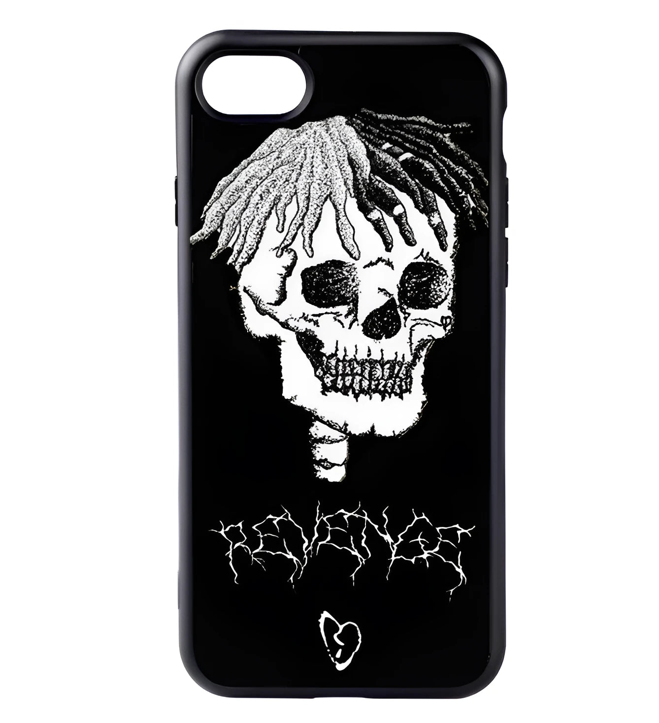 Matte transparent iPhone case with XXXTentacion pattern, showing half-wrapped design on an iPhone.