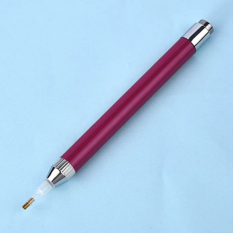 Luminous drill pen for diamond painting with aluminium alloy construction and single-head design in blue, gold, or red
