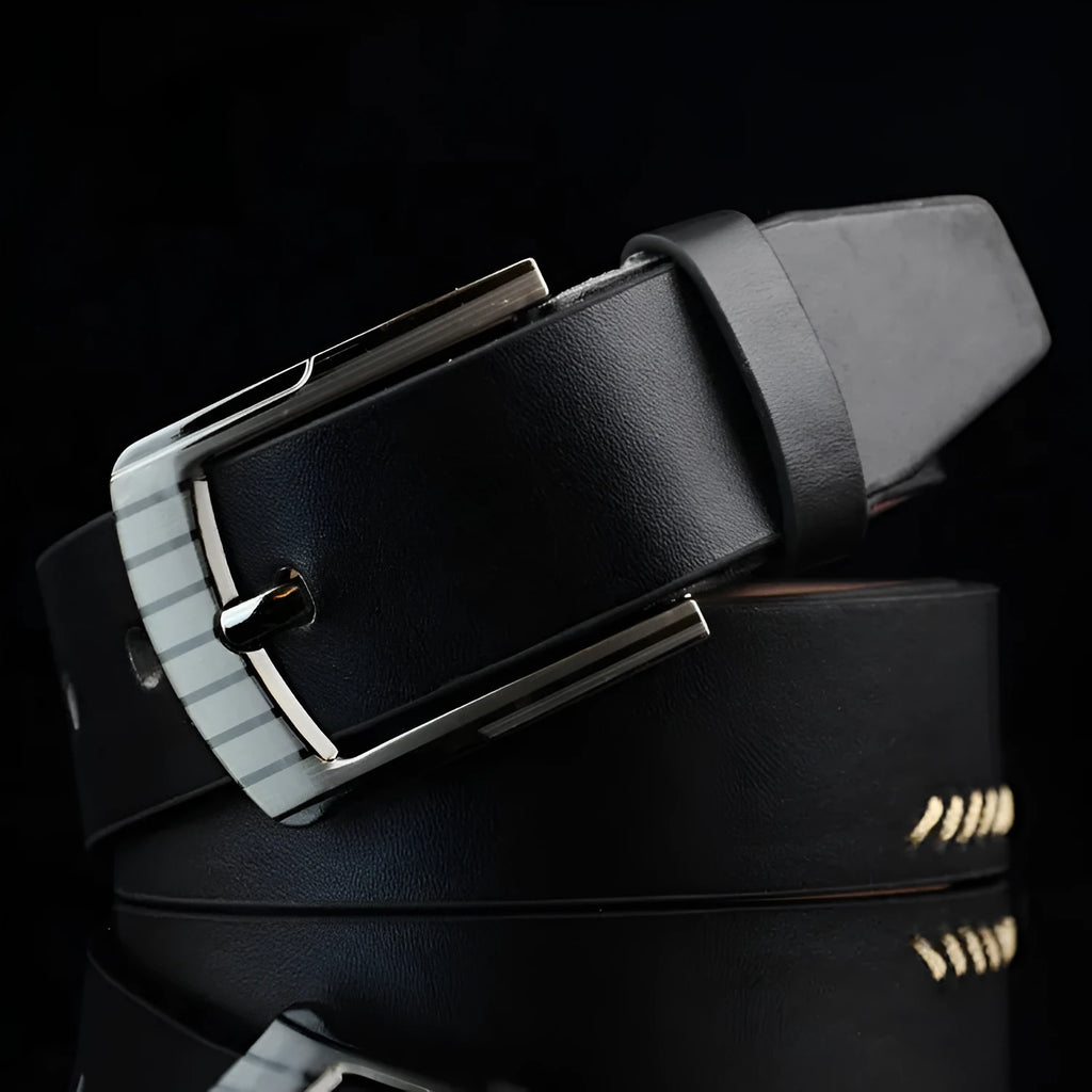 Men's imitation leather casual belt with alloy pin buckle in black, white or brown