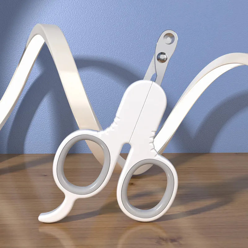 Grey and pink pet nail clippers with curved tips and a rubber-coated ergonomic handle for trimming claws.