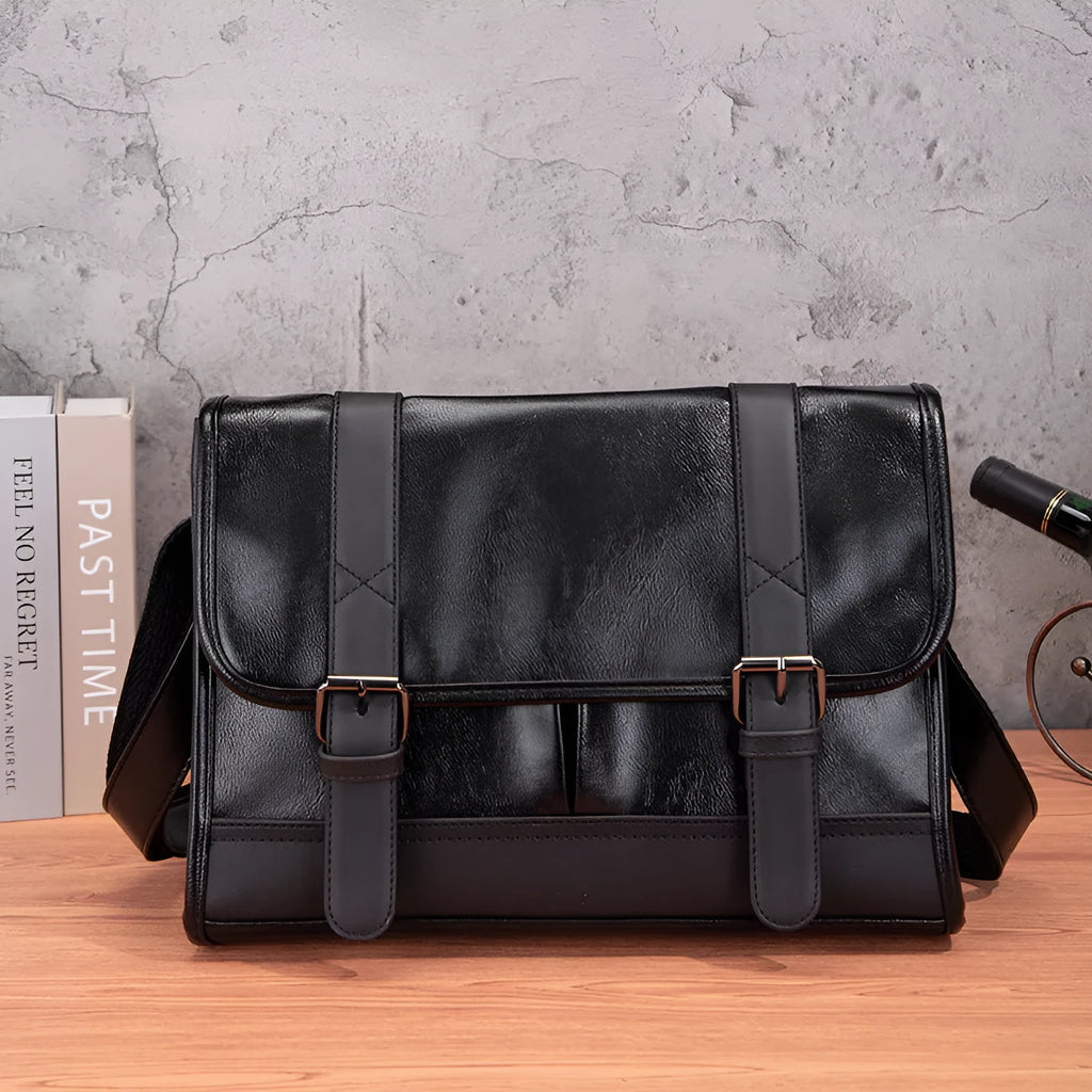 Black Korean style anti-theft commuter backpack with decorative sewing thread accents