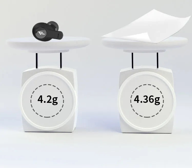 True wireless Bluetooth 5.0 in-ear earbuds in pearl white or black, sports waterproof, 10m transmission radius.