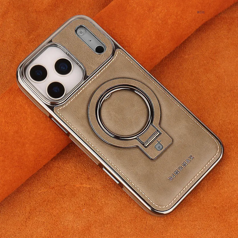 Magnetic leather phone case with kickstand for iPhone, drop-resistant, in black