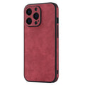 TPU skin phone case with imitation leather back for iPhone 14 in grey, showing rear camera cutout