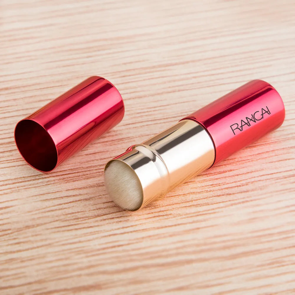 Single mini retractable makeup brush, 9cm aluminium tube, 2.3cm diameter, 3cm fibre wool bristles, black or red