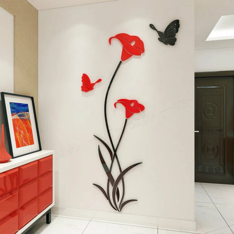 Lily shaped 3D acrylic wall sticker in pink, shown in large size with right orientation.