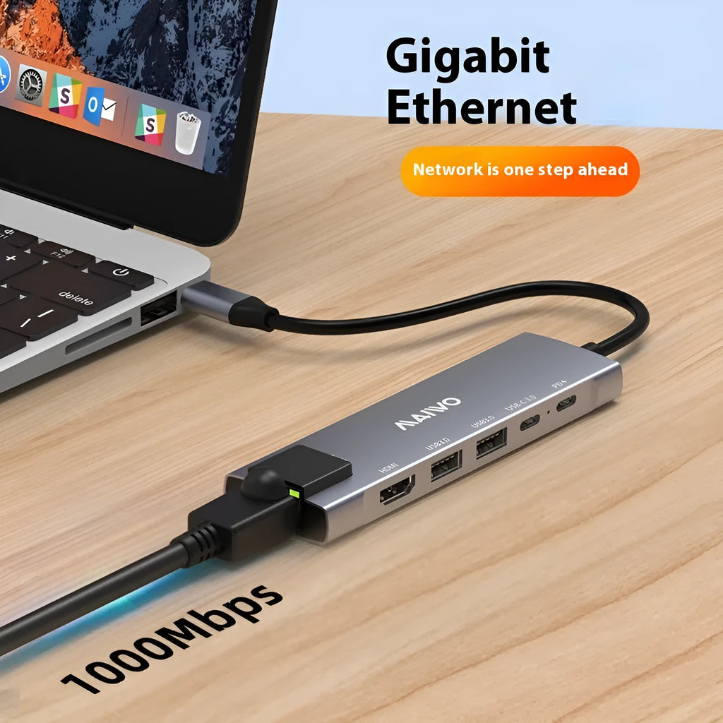 Steam Deck six-in-one aluminium docking station with HDMI, Ethernet, and USB ports.