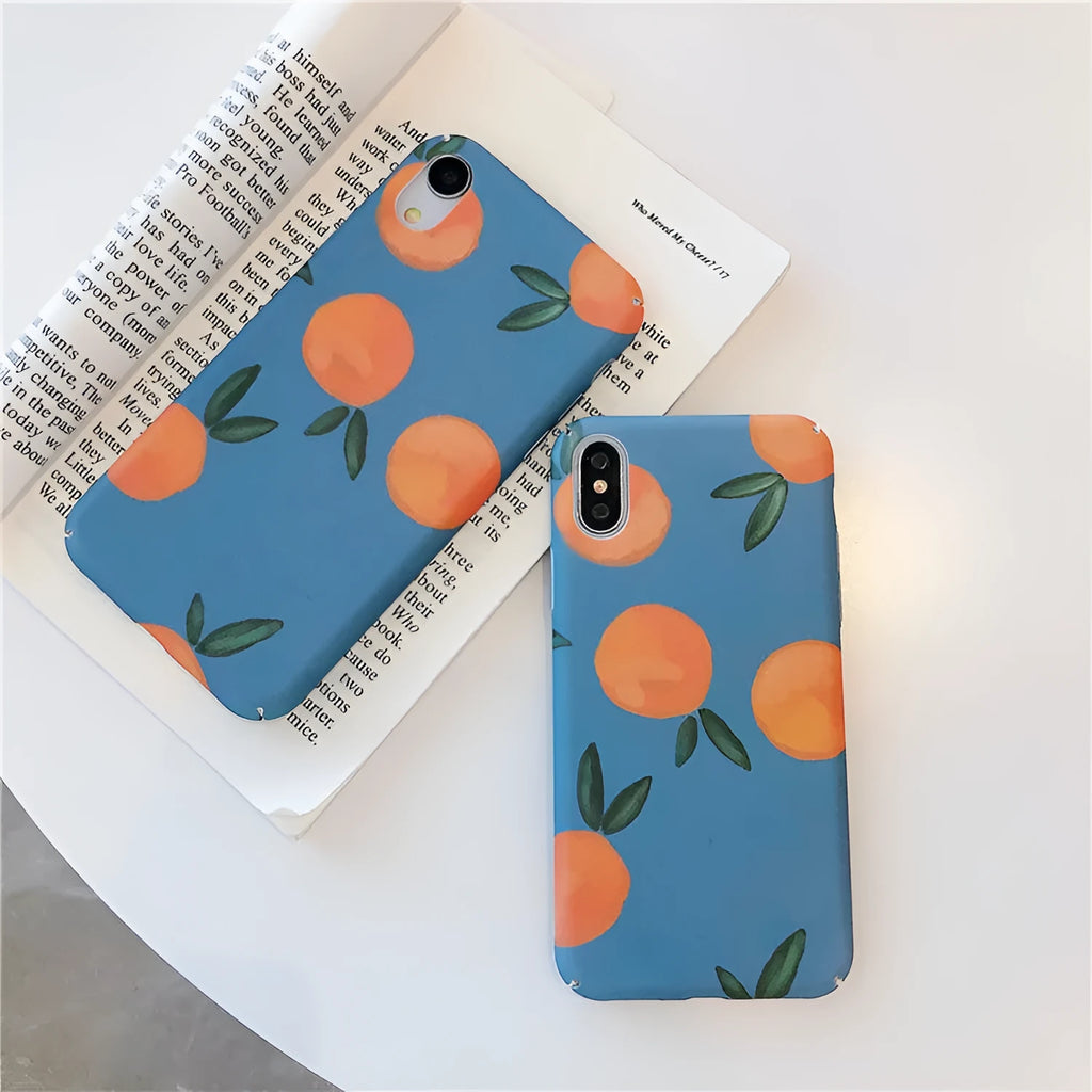 Orange retro iPhone case with water and blue background design for models 6 to XR