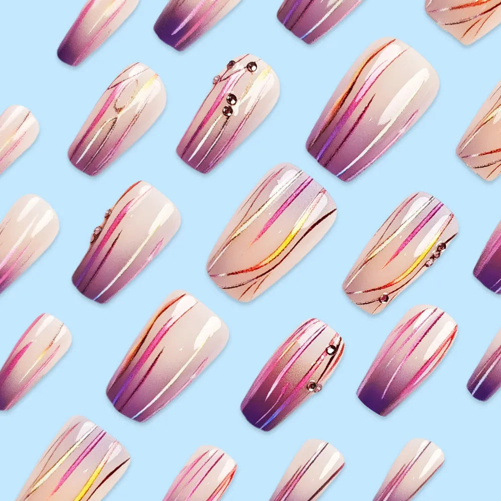 Magic colour asterism nail stickers with jelly gradient finish, 24 designs, short ballet length