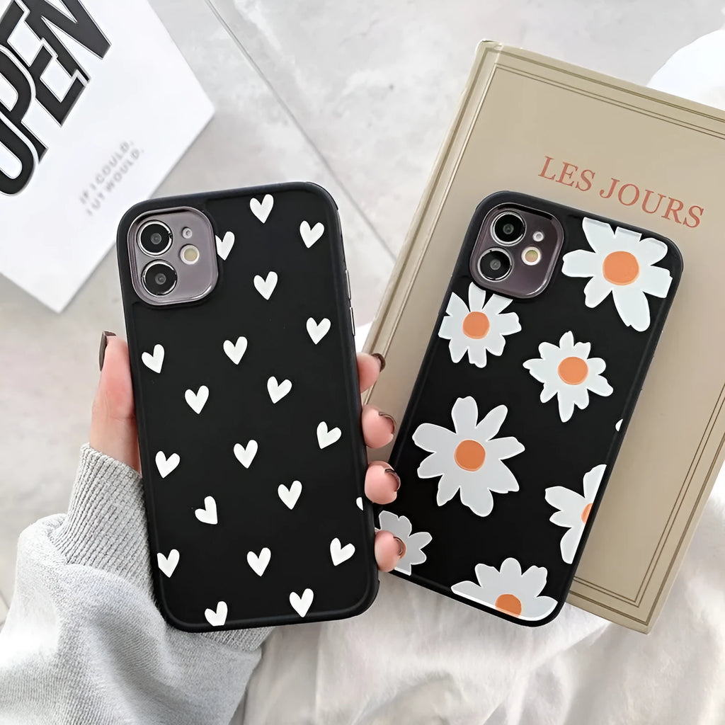 TPU phone case with all-inclusive lens cover and multi-flower chrysanthemum painted design for iPhone